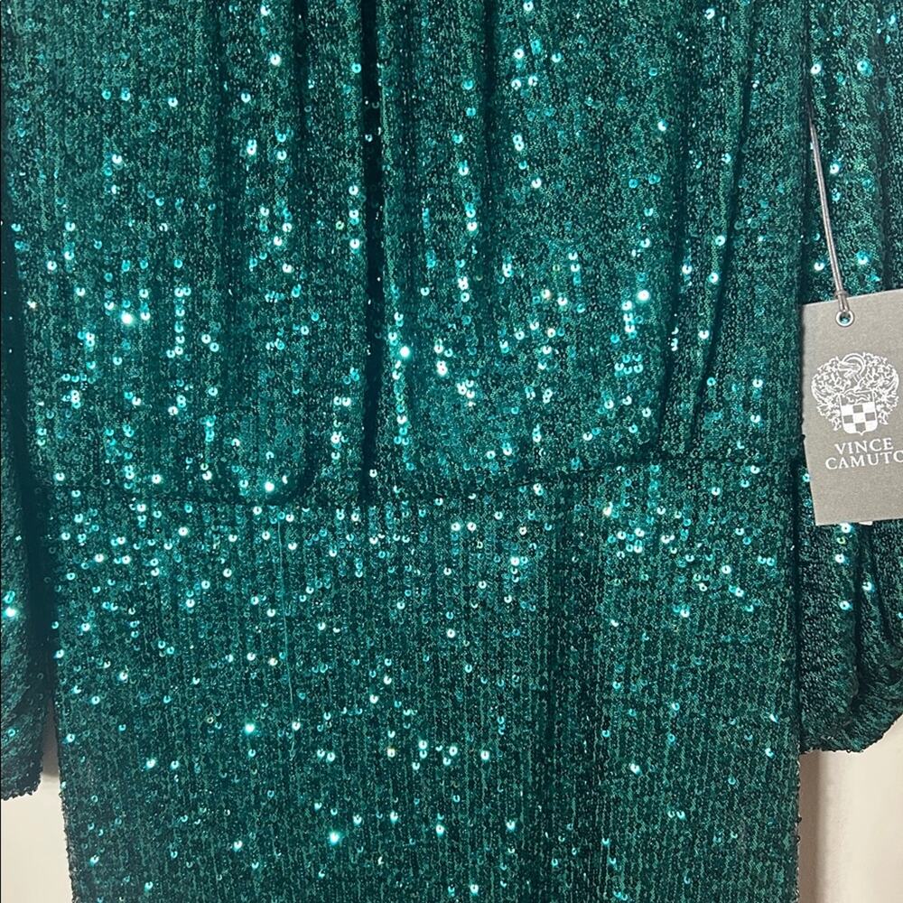 NWT Vince Camuto Hunter green sequin dolman sleeve mini dress, 2 - Picture 5 of 10